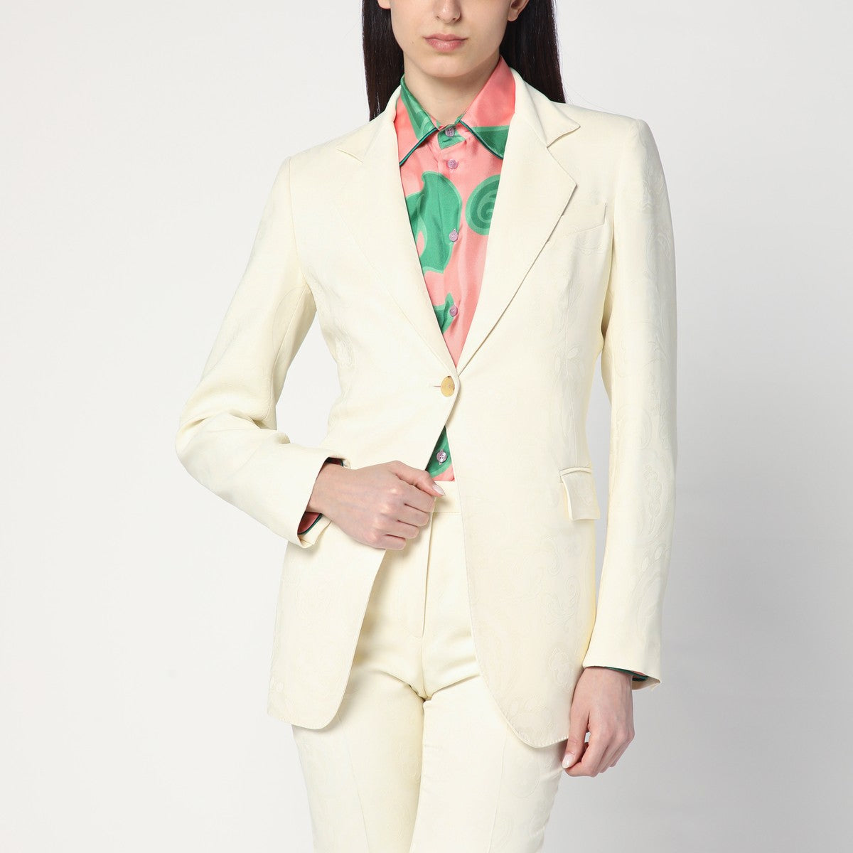 Etro ETRO White jacquard jacket with crossover detail
