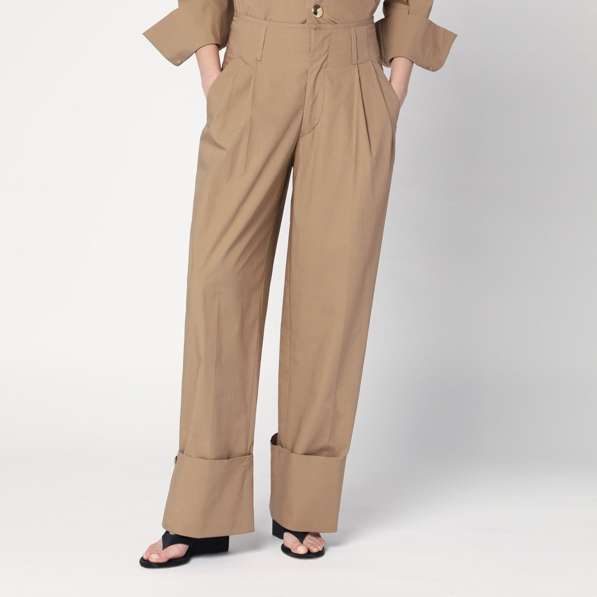Darkpark DARKPARK Camel-coloured cuffed trousers