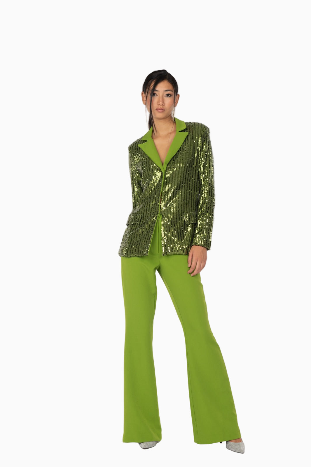 Siste’s green sequin blazer styled with matching pants – Luxe Marca