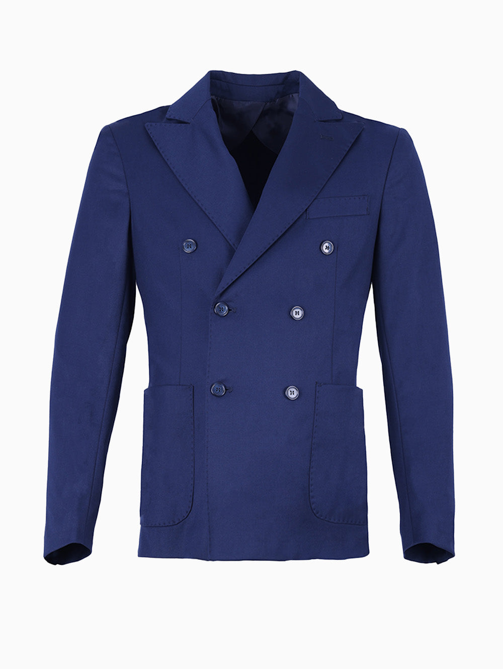 Front view of Tela N Men’s Navy Blue Double-Breasted Suit Blazer