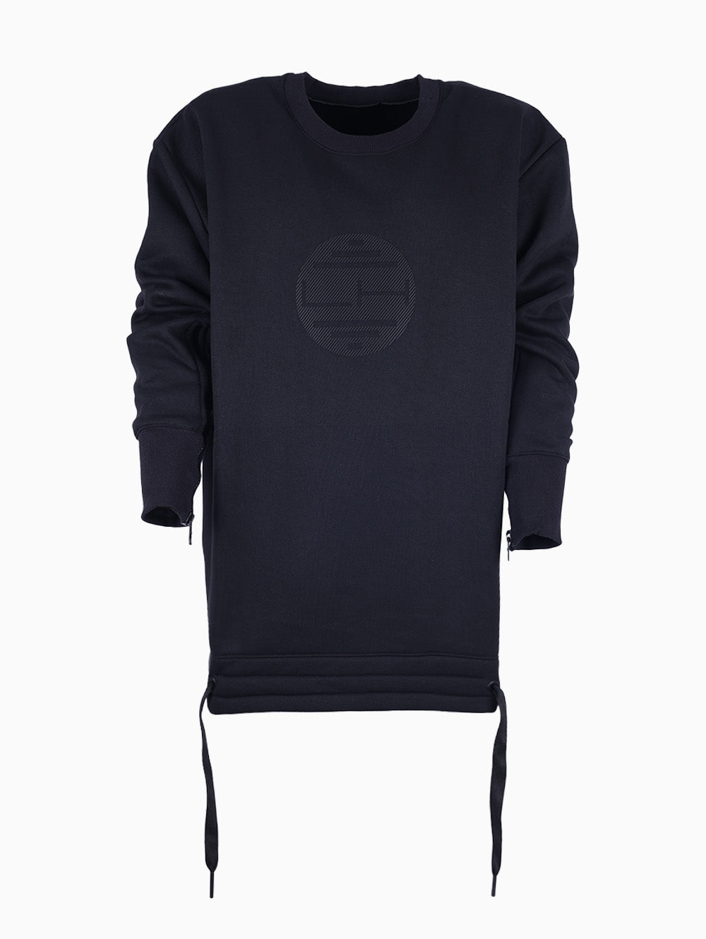 LA HAINE Women’s Black Crew Neck Sweatshirt with tonal logo and drawstring hem – Italian casual wear from Luxe Marca
