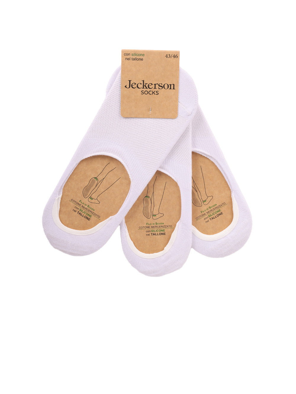 White no-show Jeckerson socks pack of 3 with silicone heel grip