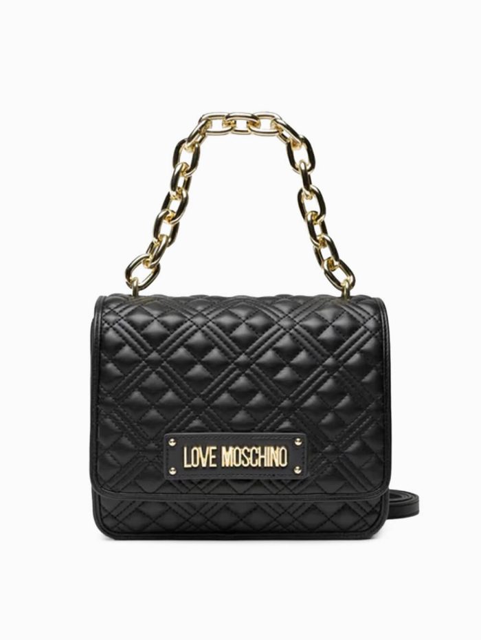 Chic Black Quilted Leather Bag with Chunky Chain & Gold Details – Elegant